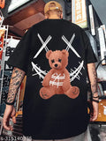 Teddy Black Oversized Round Neck Anime Print Cotton T-Shirt, ideal for men's casual wear