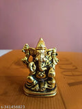 Metal Ganesh Idol for Car Dashboard, Home Decor - Gold Plated Lord Ganesha for Diwali Gifts (5cm x 5cm x 3cm)