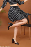 Checked crepe flared western short skirt for women daily wear, vibrant patterns, S-XL sizes available
