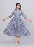 Rayon Sanganeri Print Anarkali Kurti, three-quarter sleeves, embroidered traditional Indian women's wear for size S to XXXL