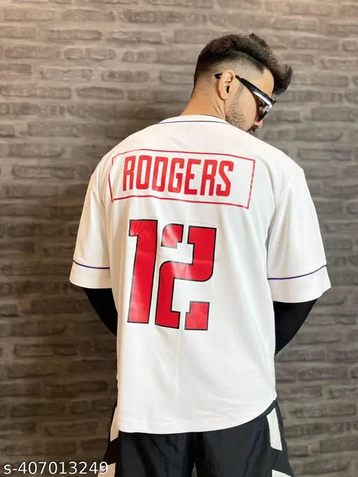 Polyester three-quarter sleeve printed net jersey, casual wear in L (40in chest, 27in length) or XL (42in chest, 28in length), Indian-origin jersey with polo collar & slim fit, suitable for parties and everyday wear