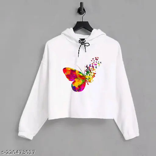 Lycra butterfly design crop top for girls and women, full-sleeve graphic print on pink background