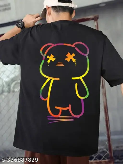 SCOTT FINCHER mens black cotton graphic printed oversized t shirt | oversized t shirt | oversized t shirt for mens | t shirt for men oversized | teddy t shirt for men | t shirt back print