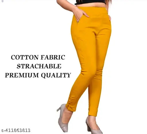 Stretchable cotton pants for women, latest fashion in solid color, India origin