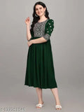 Green embroidered cotton kurti