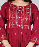 Red printed blend straight kurti