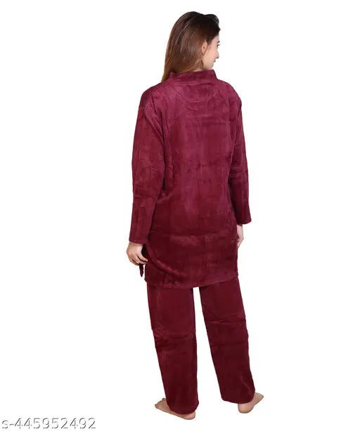 Soft wool women's nightsuit, super soft fabric nightwear for women, warm and cozy pyjamas on hanger