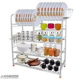 Stainless steel kitchen rack, modular dish organizer, with multiple shelves for plates and cutlery