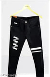 Men's black denim pants with white striped print