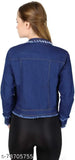 Dark denim 3-patti women's jacket, solid pattern, long sleeves. Exclusive Indian design enhances wardrobe versatility