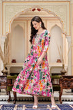 Multi-colored patterned kameez with flared sleeves and long embroidered hem