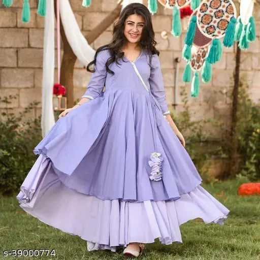 Purple rayon anarkali kameez with sharara, long skirt