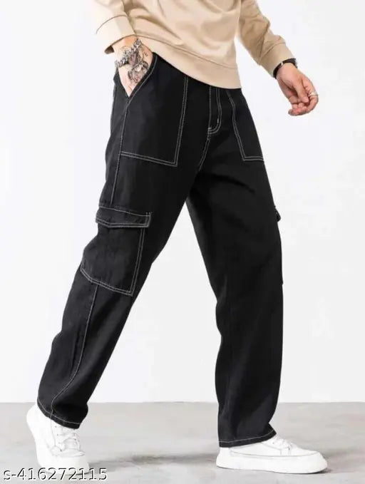 Black denim fashion jeans by Flaying Men DSKIF - Solid style for men's size 28, 30, or 32 (India)