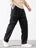 Black denim flared men's pants