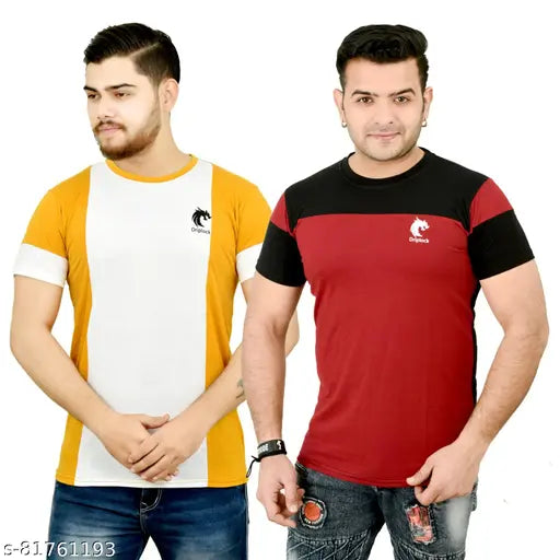 Cotton party wear t-shirt, colorblocked, short sleeves, soft, comfortable, breathable, India