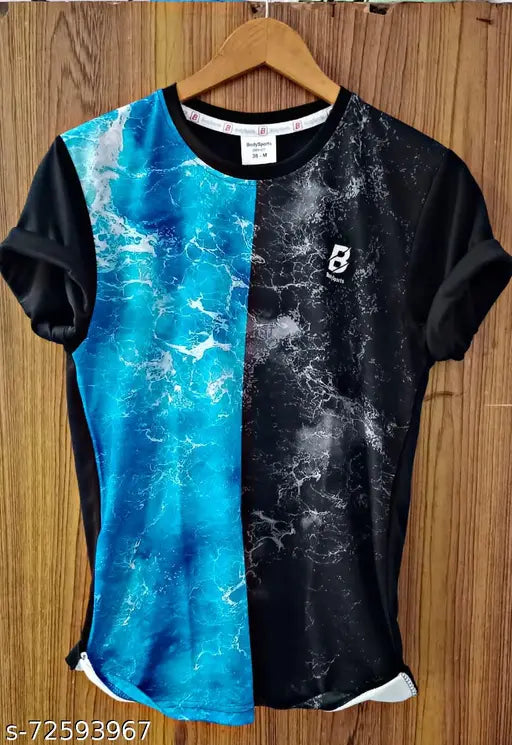 Black & Blue printed sports t-shirt, gymwear, football jersey, size s.