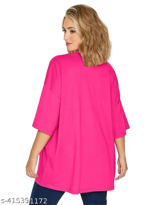 Pink oversized round neck half sleeve t-shirt for women, plus size available