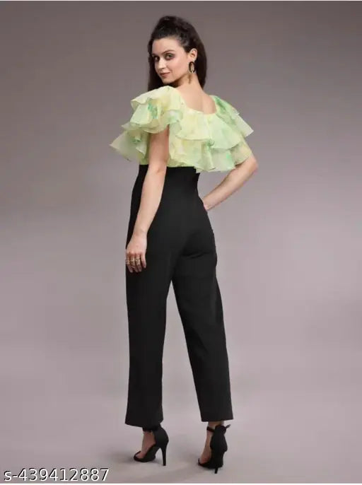 Green Lycra jumpsuit with short sleeves and dyed/washed pattern, perfect for casual wear