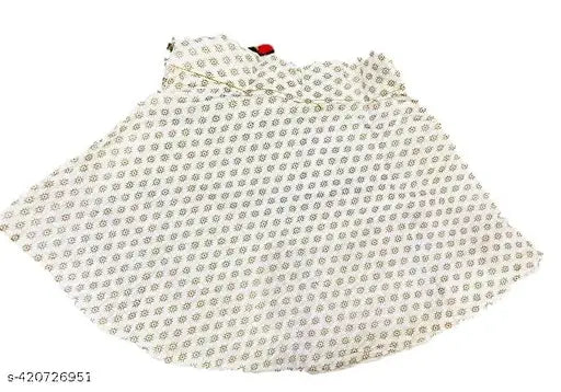 White cotton baby lehenga-choli set, embellished with multicolored top, ideal for functions and festivals