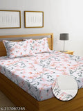 Soft white premium cotton floral print king size fitted bedsheet set, featuring 2 pillow covers and all-around elastic. Made for luxurious summer comfort