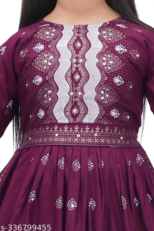 Maroon color printed rayon kid's palazzo kurta set, vibrant and stylish for festive occasions