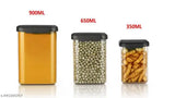 Airtight food storage containers in black, set of three with spoon, sizes: 350ml, 650ml, 900ml