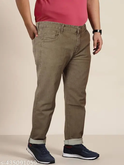 Plus size men's stretchable beige jeans by RIG BONE, solid denim fit for all with sizes ranging from 36-48. Made in India