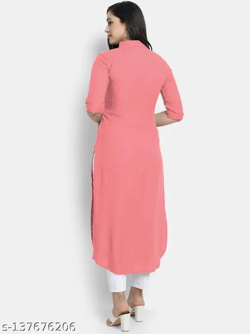 Women's solid rayon plain kurtis, three-quarter sleeves, single color, quality Indian product