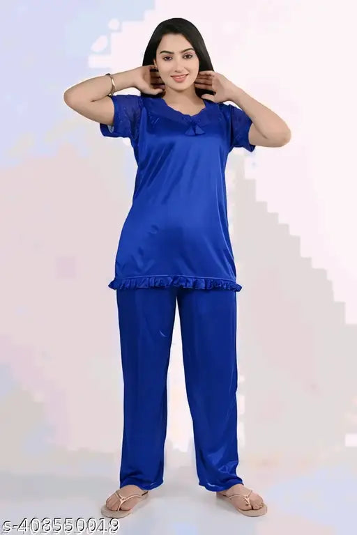 Satin short sleeve pyjama set for women, luxury satin night suit, Indian-made