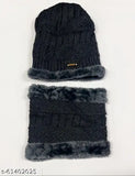 Wool fur patterned cap and neck muffler, stylish cold weather accessory pair in size L (China origin)