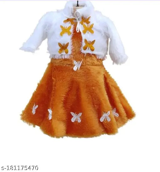 Orange chambray titli buttar fly, self-designed net pattern for infants' short sleeves clothing, 6-9 months - 1-2 years, made in India