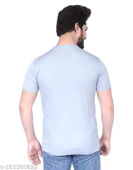 Blue & Grey nylon lycra half sleeves sport t-shirt for men & boys, soft & breathable round neck