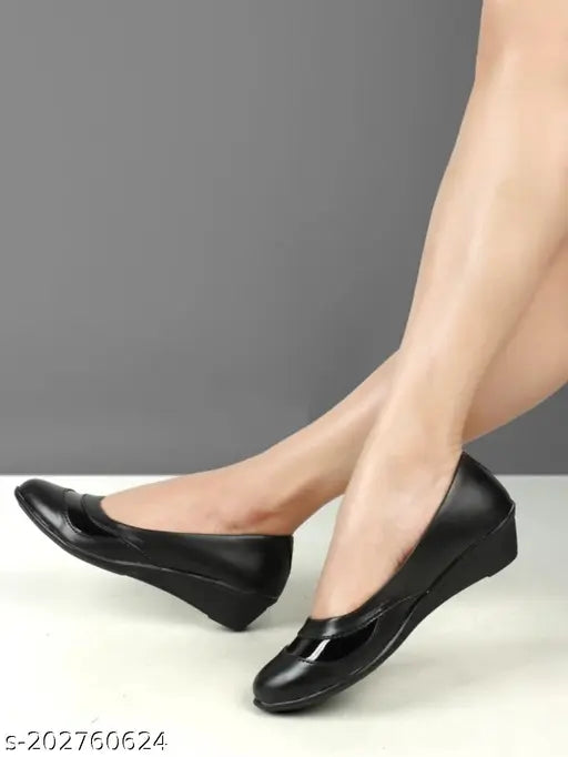 Black synthetic ballerina wedges by Nikunj Store, slip-on design for women's fashion