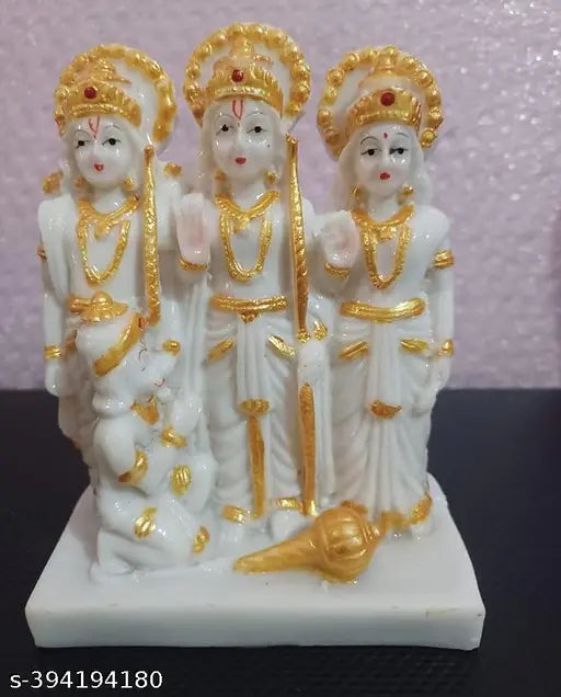 White golden poly resin Ram Darbar idol set (4 pieces) featuring Ram, Sita, Lakshman, Hanuman for home or office decoration