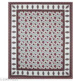 100 Cotton Jaipuri Block Printed Bedsheet - White with Red Floral Pattern
