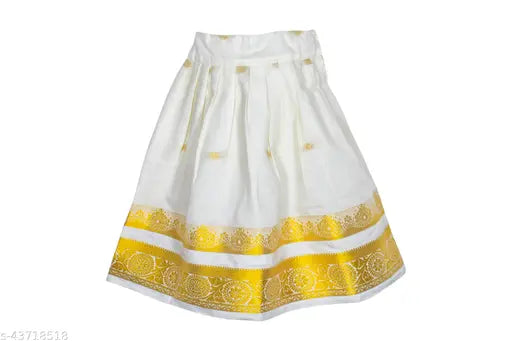 Golden Kerala Lehenga Choli for girls (16-22 in), applique embroidered Art Silk, traditional Indian outfit with waist belt