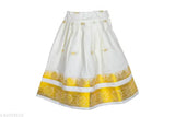 Golden Kerala Lehenga Choli for girls (16-22 in), applique embroidered Art Silk, traditional Indian outfit with waist belt