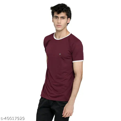 Indian-made solid contrast rib cotton t-shirt for men, short sleeves, available in sizes XXXL, 4XL, 5XL (Chest Size: 48in, 50in, 52in)