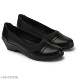 Synthetic leather ballerinas in black, solid design for sizes IND-3 to IND-8, Indian origin slip-on footwear