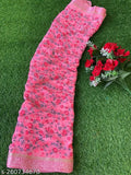 Floral pink sari with print, long, possibly silk