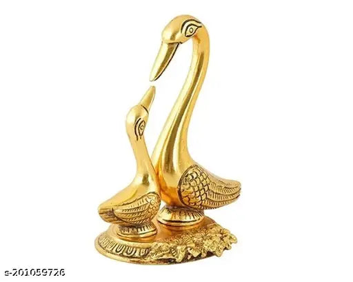 Metal Swan Pair with Gold Plating, decorative showpiece for home, temple, office - India