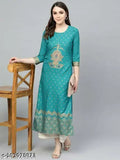 Gold-printed rayon kurti and palazzo set for women, Indian traditional clothing with three-quarter sleeves and matching bottomwear