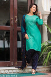 Green kurta with mirror work, Patiala dupatta, women's embroidery