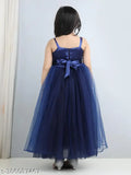 navy blue embroidered party dress for girls, full-length net fabric, 7-8 years size, India origin