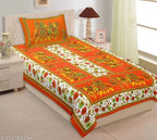 GangorOrange 100% cotton superfine Jaipuri single bedsheet with pillow cover, ideal for summer adult use