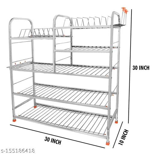 Stainless steel 5-tier wall mount kitchen rack with cutlery and plate holder, 30x30 inch