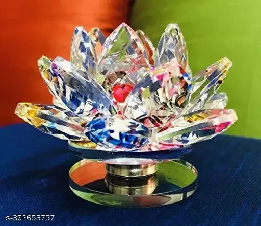 Crystal Lotus Flower Feng Shui home decor for positive energy, multi-colored, 5cmx4.5cm, attracts wealth & love, origin India