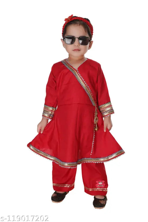 Embellished Anarkali Kurta with Pyjamas - Art Silk, Indian girls fashion, above knee length