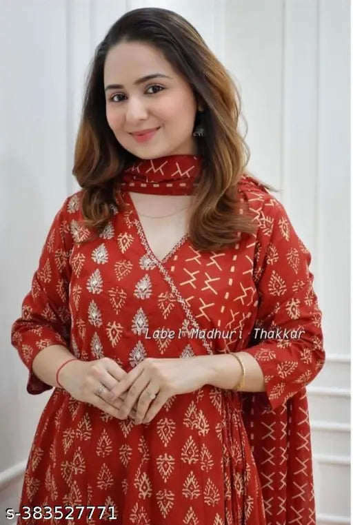 Viscose Rayon printed combo Kurta Plazoo & Dupatta set, India-made with mirror work & embroidery, M (Bust 38in), L (Bust 40in), XL (Bust 42in), XXL (Bust 44in)