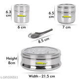 Stainless steel Homepro see-through Belly Masala Dabba kitchen spices container, 8 small containers, air tight, 225 cm diameter, multipurpose use
